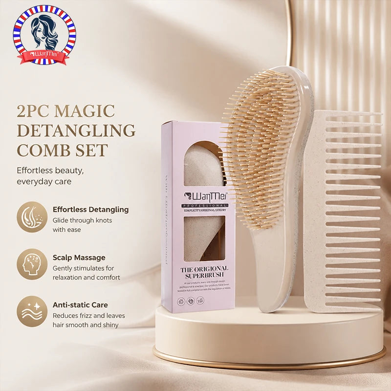 2pc Magic Detangling Boxed Comb Set  Anti-static Massage Hair Brushes Detangle Air Cushion Hairbrush Comb Festival Gift Box Comb