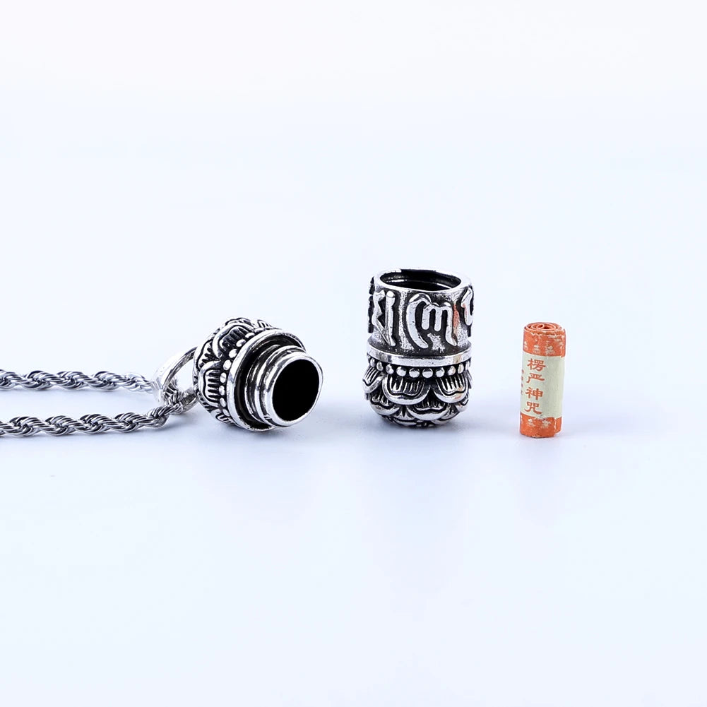 Six Syllable Mantra Buddhist Pendant Necklace Locket Lotus Amulet Built-in Shurangama Tibetan Souvenir Charm Jewelry Choker