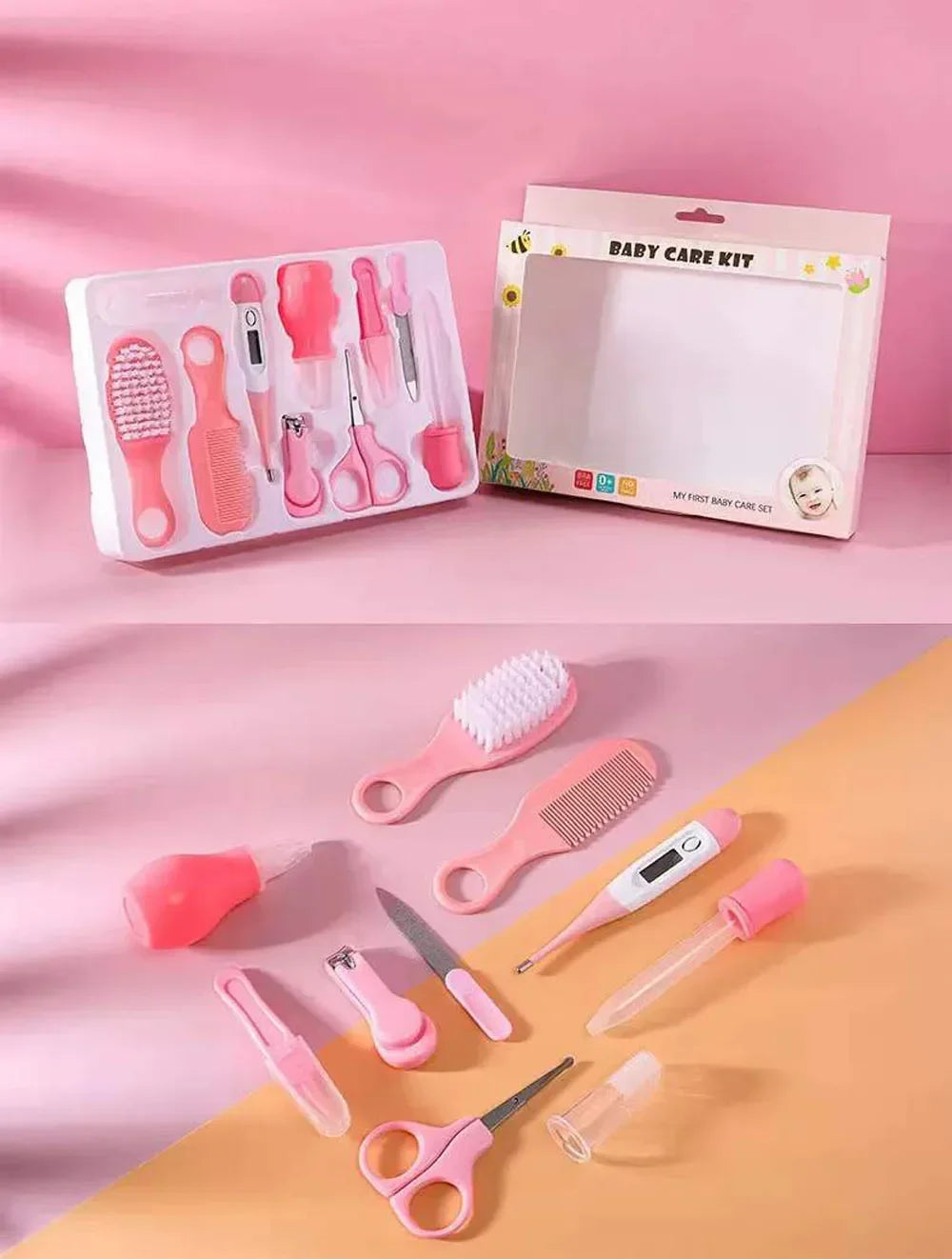 10PCS Baby Nail Trimmer Care Set Kid Hair Health Care Thermometer Grooming Brush Clipper Teether Toothbrush Kit Baby Essentials