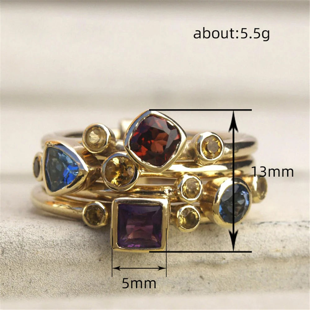 Luxury Female Rainbow Zircon Stone Ring Gold Color Elegant Gift Wedding Jewelry For Women