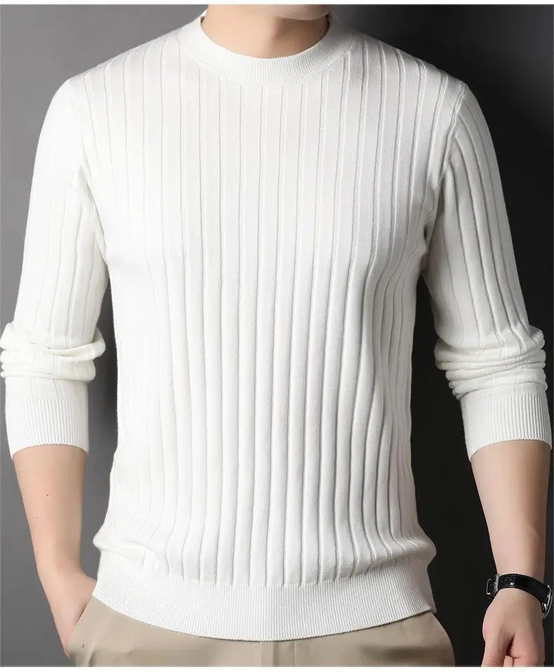 Trend Fashion Autumn Winter Sweaters Men Solid O-Neck Screw Thread Thicken Smart Casual Long Sleeve Slim Pullovers Knitted Tops