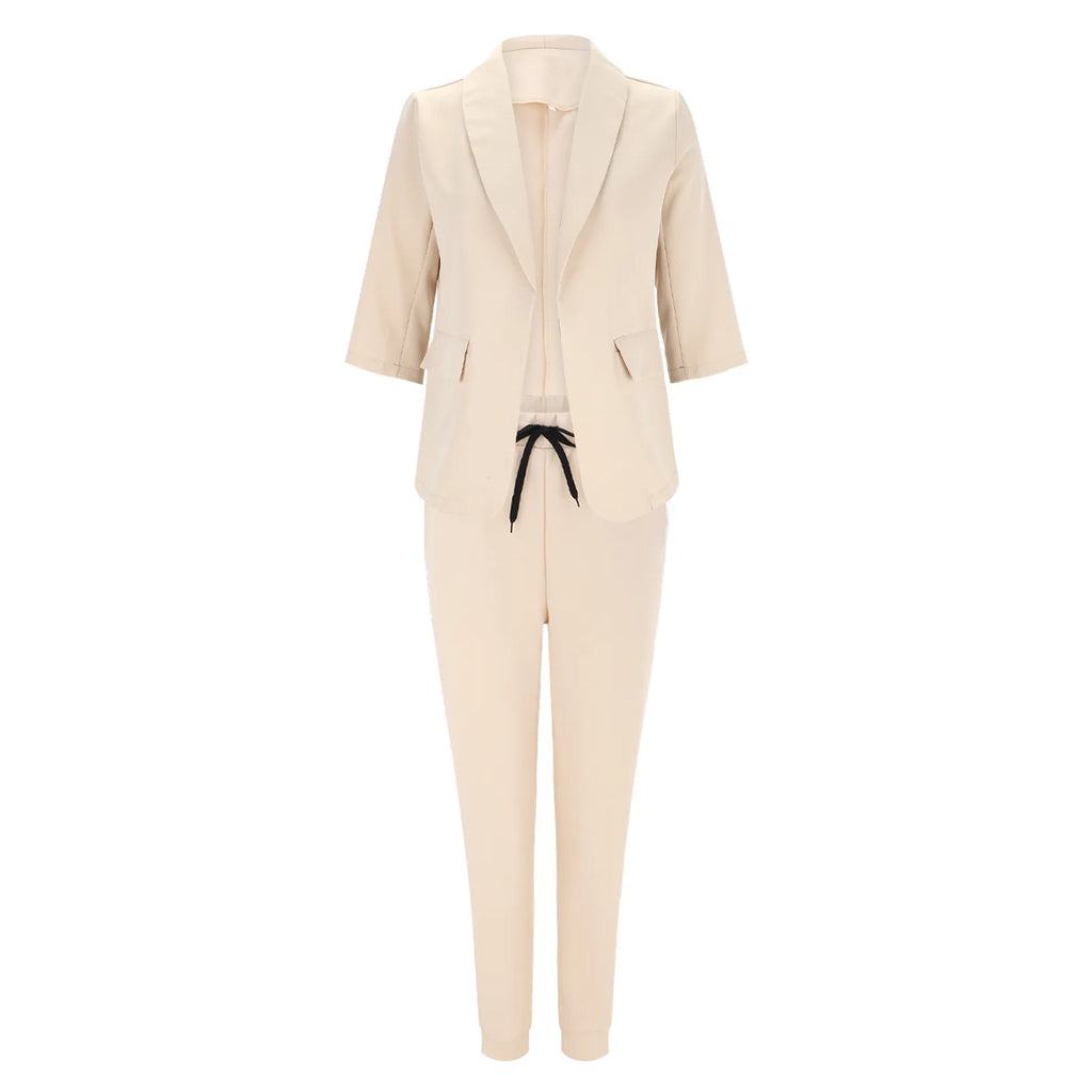 Traje de oficina formal de dos piezas para mujer 2026, conjunto de blazer y pantalón ajustado con bolsillo, solapa, conjuntos de oficina para mujer, chándal de 2 piezas