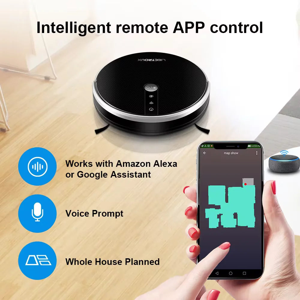 LIECTROUX C30B Robot Vacuum Cleaner AI Map Navigation,Smart Partition,WiFi App,6000Pa Suction,Dry and Wet Mopping,Disinfection
