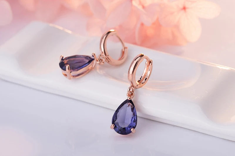 WOSIKATE Vintage Water Drop Shape Amethyst Earrings For Women 925 Sterling Silver Rose Gold Plated Drop Earrings Fashion Jewelry