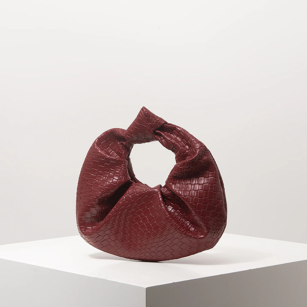 Vintage Faux Leather Woven Pattern Handbag, Knotted Crescent Bag, Pleated Cloud Bag, Women's Party Dress, Burgundy Wallet, Elegant Evening Bag (Pattern Random)