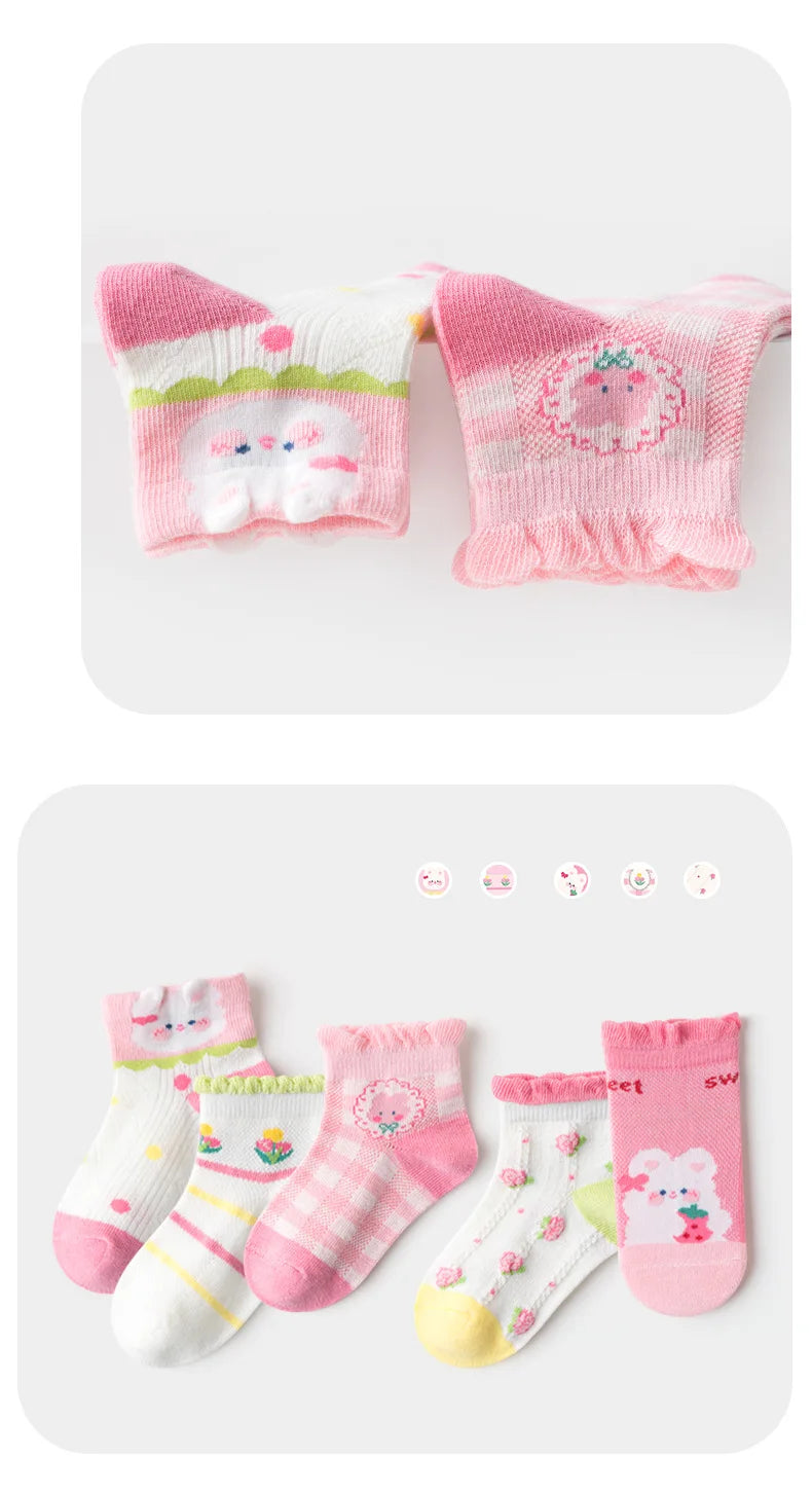 5 Paar/Los Kinder Baumwollsocken Mädchen Junge Baby Teenager Kinder Niedliche Cartoon Mode Weiches Netz für Sommer 1-12 Jahre Neue Schülersocken