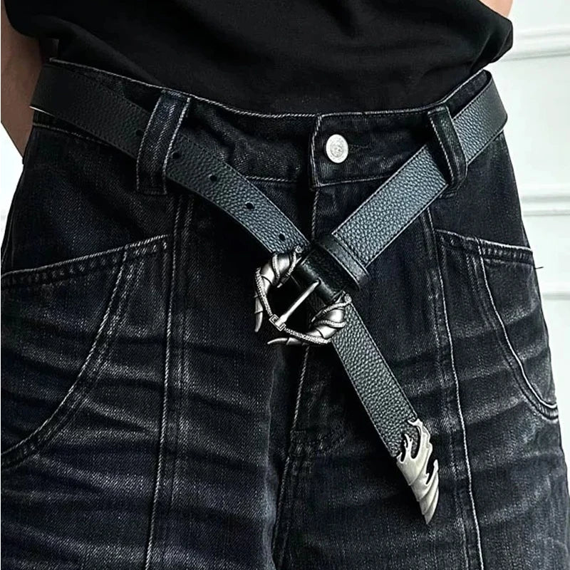 Men Women's Black Leather Belt Designer Punk Corset Female Coat Jeans Waistband Halloween Decration Belt Gothic Accessories