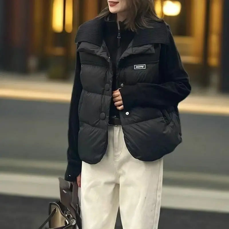 Women's Plus Size Down Cotton Coat Vest Cardigan Female 2025 Autumn Winter New Waistcoat Jacket Padded Sleeveless Overwear