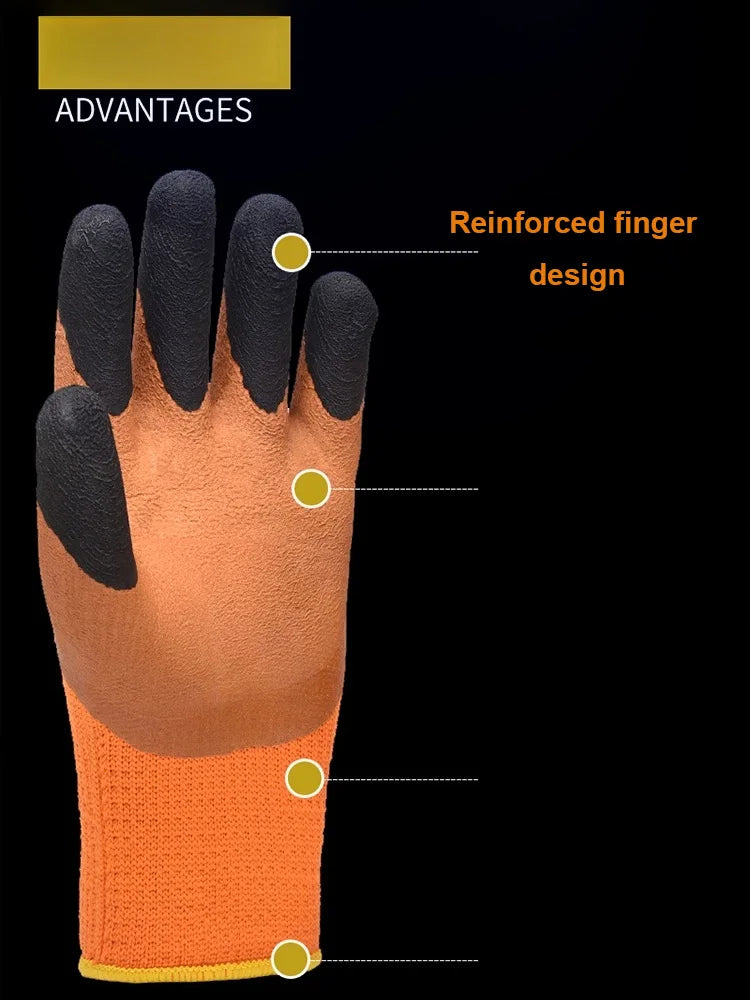 Winter Latex Work Gloves Men, Fleece Lined Rubber Coated Non-Slip, Waterproof Wear-resistant Safety Thermal  Gloves Construction