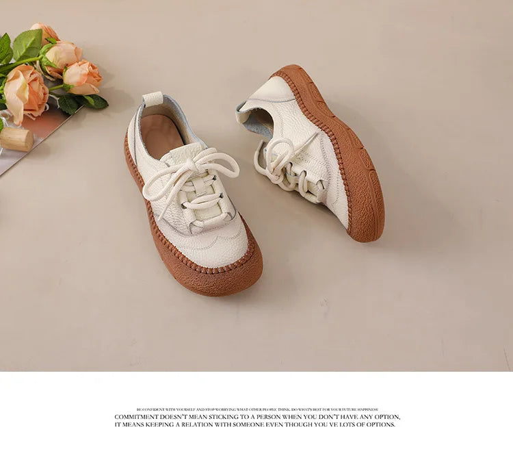 Neue handgemachte Damenschuhe aus echtem Leder, Ganzjahresschuhe, Oxfords, flache Damenschnürschuhe, gemütliche Mokassins, runde Ballerinas