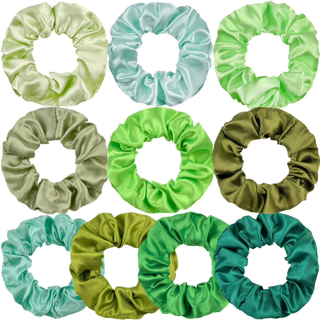 10pcs Green Satin Scrunchies Headband Elastic Rubber Hair Band Women Girls Ponytail Holder Hair Ties Accessories Satin Hair Rope