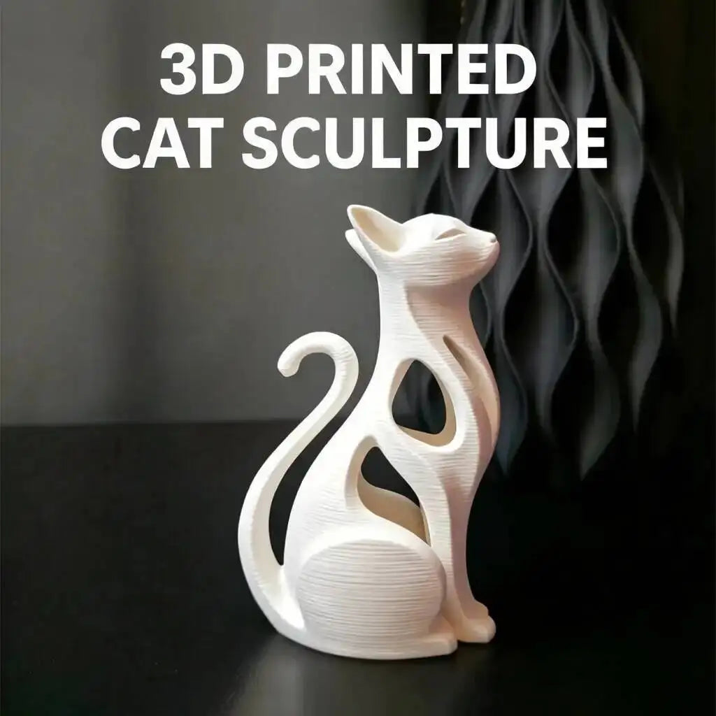 Modern Art Cat Statue 3D Printing Minimalist Home Decor Figurine Elegant Sitting Kitten Sculpture Desktop Ornament
