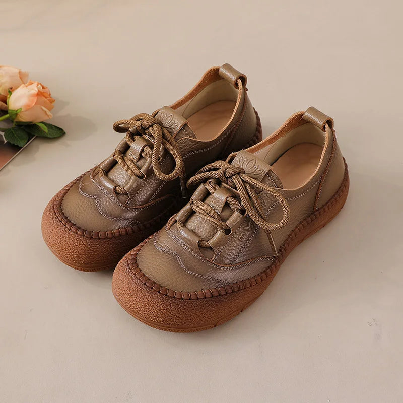 New real leather handmade shoes for women all season oxfords flats woman laced up moccasins cozy mom boat shoes round toe flats