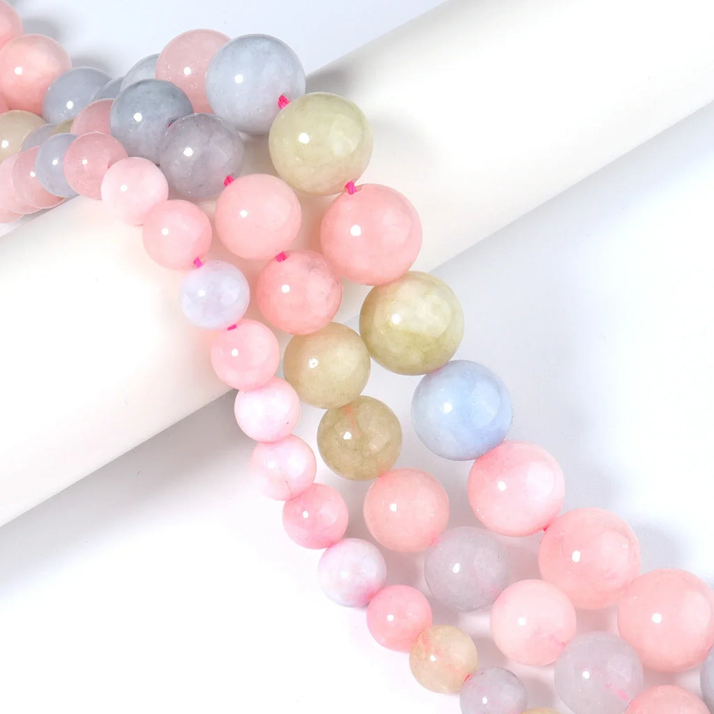 Natural AAA+Morganite Stone Smooth Round Gemstone Loose Beads For Jewelry Making DIY Handmade Bracelet Accessories 15'' 6/8/10mm