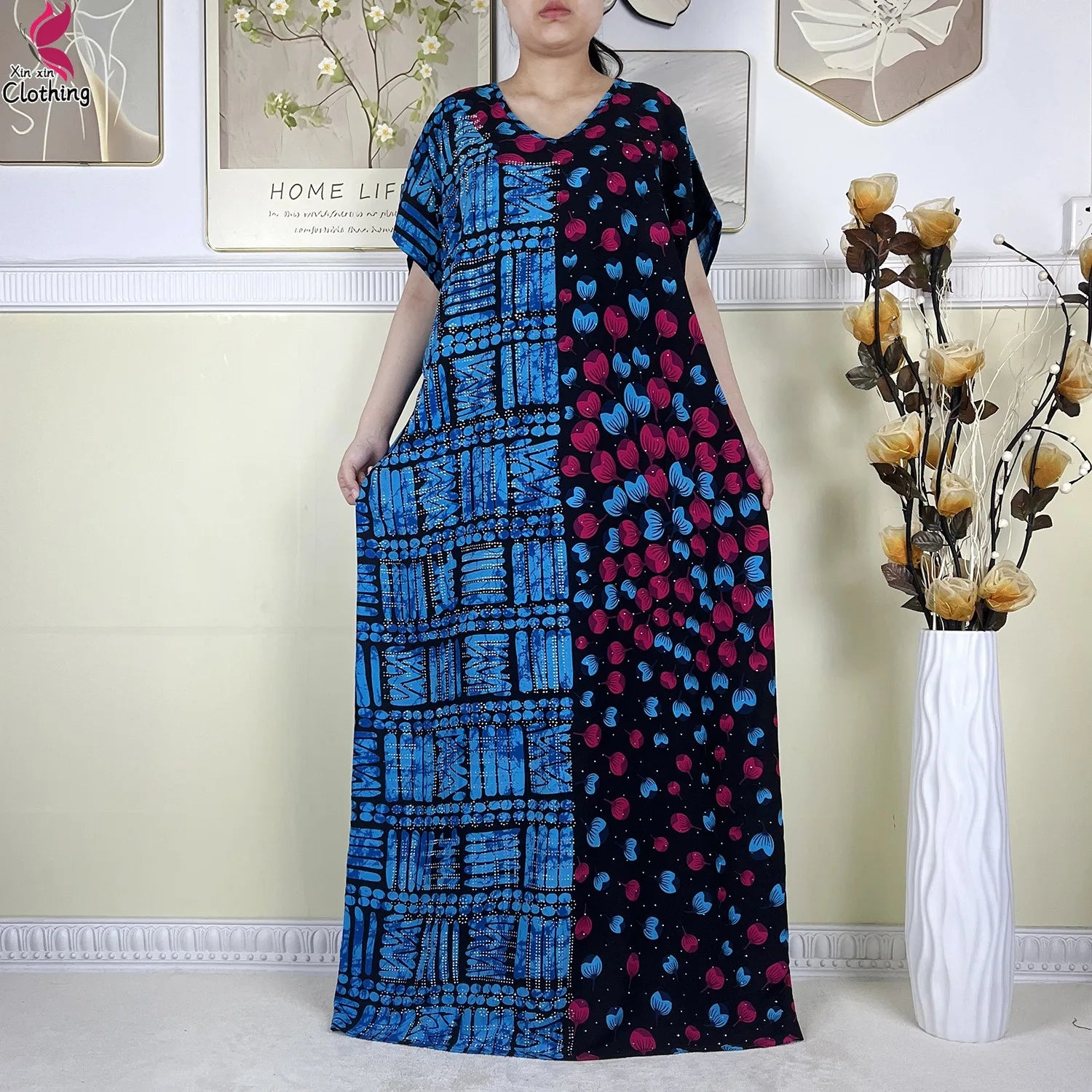 2025 New Summer Abaya Short Sleeve Dress With Big Scarf Printing Floral Loose Dress Islam Kaftan Women African Abaya Clothing