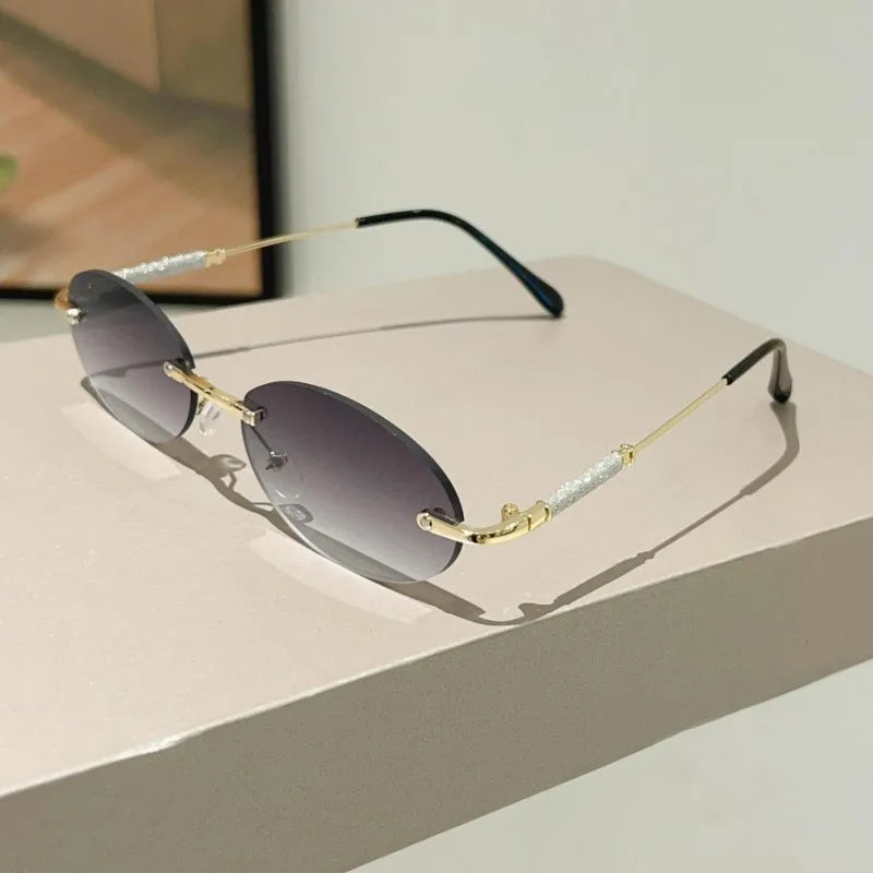 KAMMPT Rimless Oval Sunglasses 2025 Men New Fashion Gradient Outdoor Casual Shades Women Trendy Brand Design Decor Sun Glasses