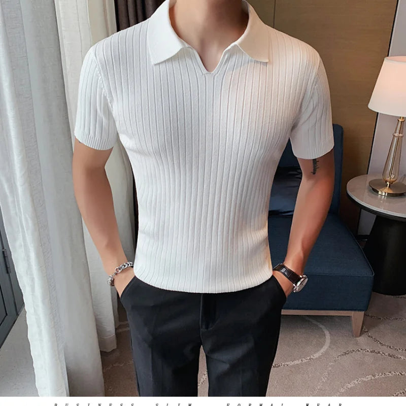 2021Top Grade New Summer Mens Polo Shirts With Short Sleeve Turn Down Collar Casual Knit Solid Colo Tops Fashions Men Clothing