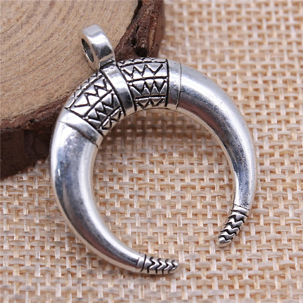 WYSIWYG 5pcs 34x27mm Horns Charm Crescent Moon Pendants For Jewelry Making Antique Silver Color Punk Cow Horn Pendants Charm