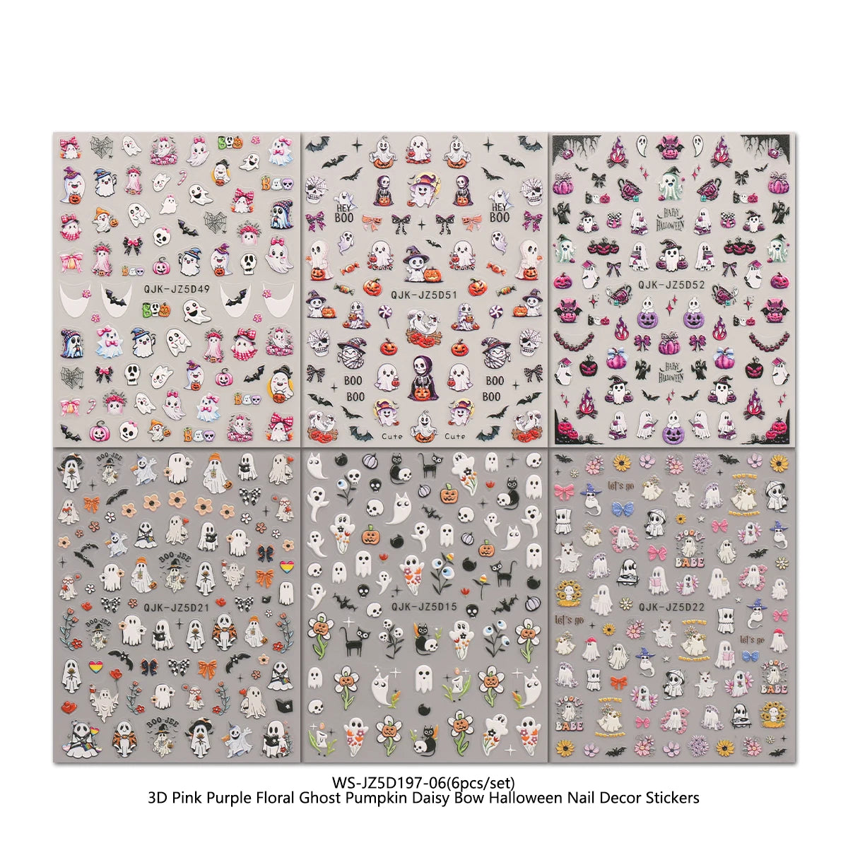 Halloween Day of the Dead 5D relief nail stickers, funny ghost pumpkin pattern nails, DIY art design nail artist supplies