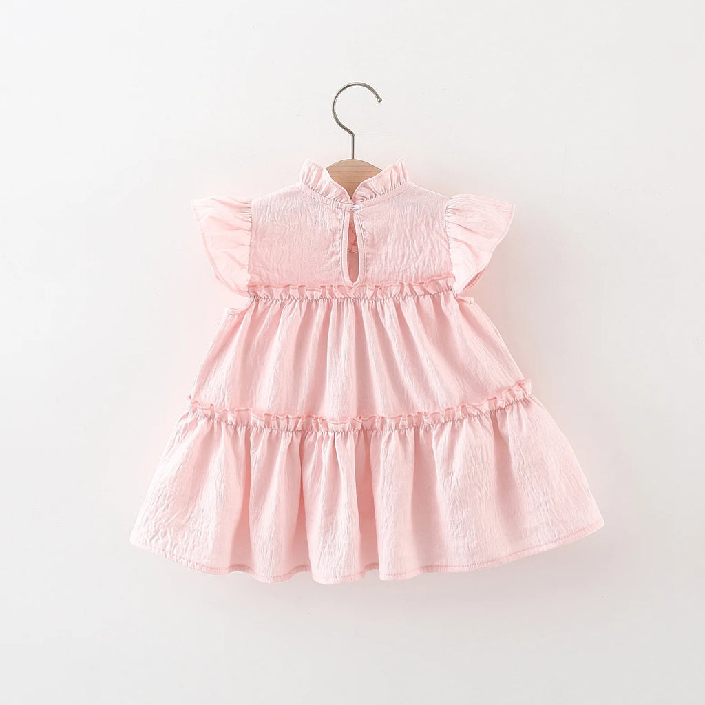 9-Month-4 Years Old Pink Ruffled Sleeve Baby Girl Dress, Summer New Soft And Comfortable Children'S Sleeveless Clothes