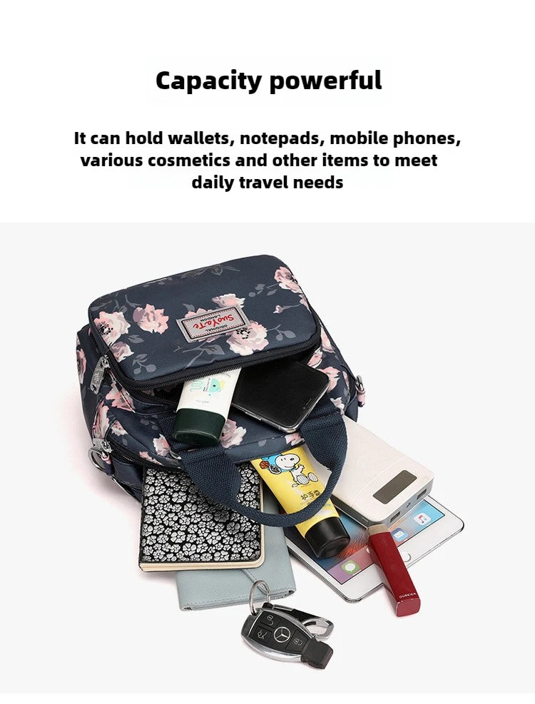 Brand Women Crossbody Bag Portable Female Shoulder Bags Printed Flower Nylon Messenger Bags Multi-pocket Ladies Handbags Bolsa