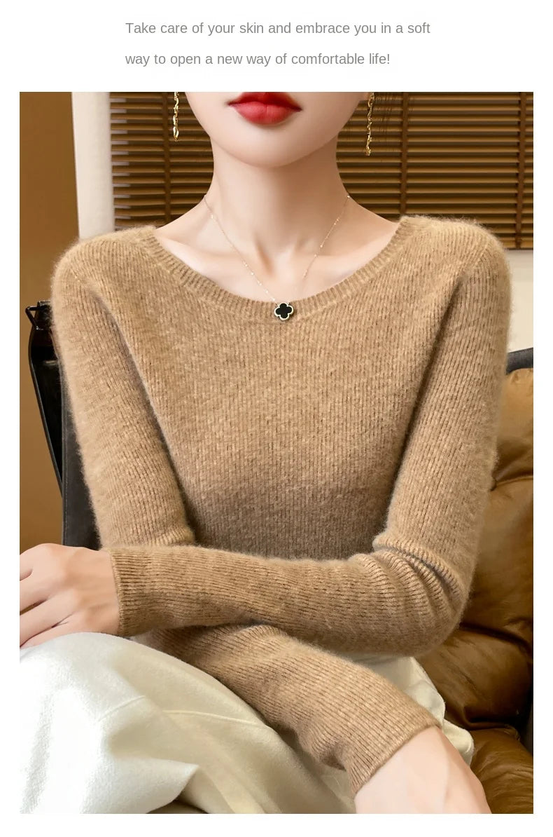 Early Fall New Crew-Neck Sweater Elegant High Elastic Simple Solid Color Thin Knit Crew-Neck Sweater Long Sleeve-GH458