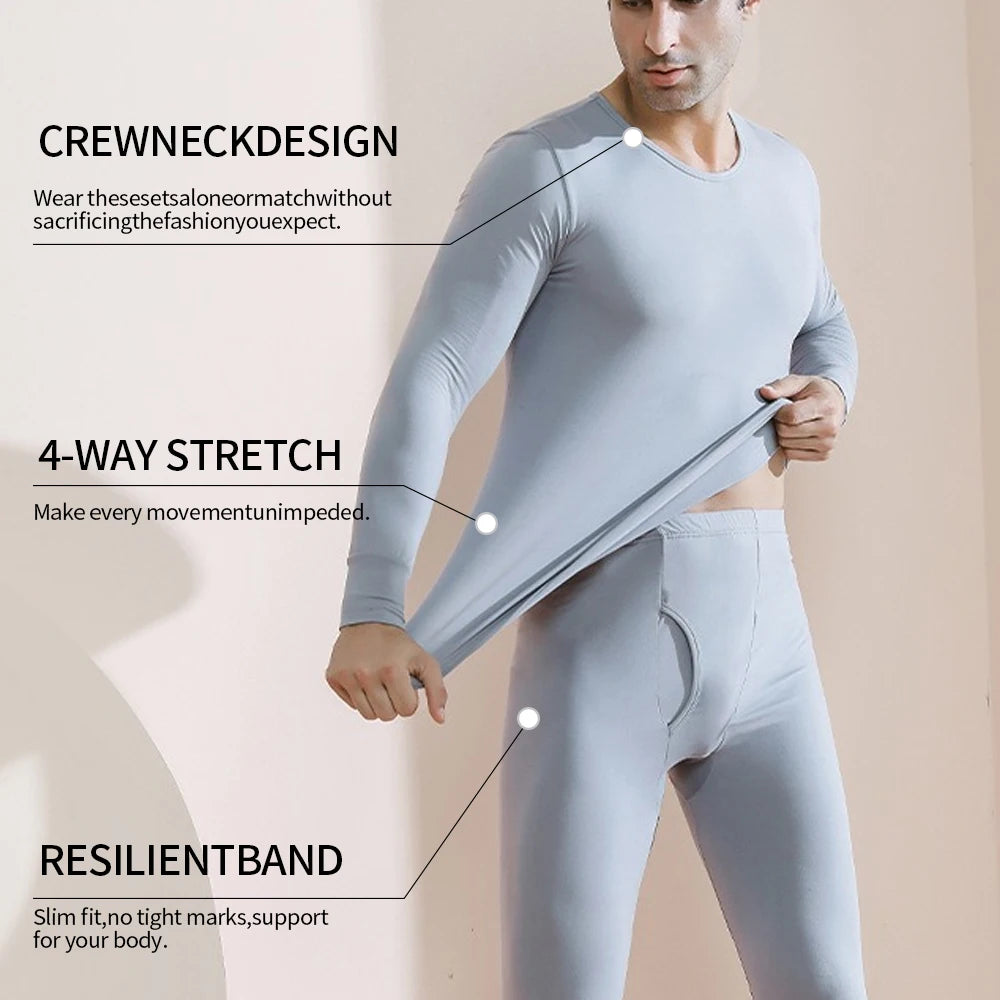 Thermal Underwear for Men Winter Fleece Bottom Johns T-shirt 2PCS Elastic Casual Home Suit Skin-friendly Breathable Clothing New