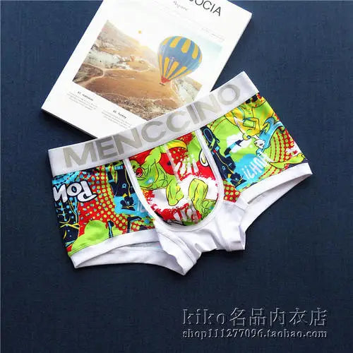 Trendy men's pure cotton underwear, young men's all cotton low waisted boxer shorts, anime print, personality, bright color