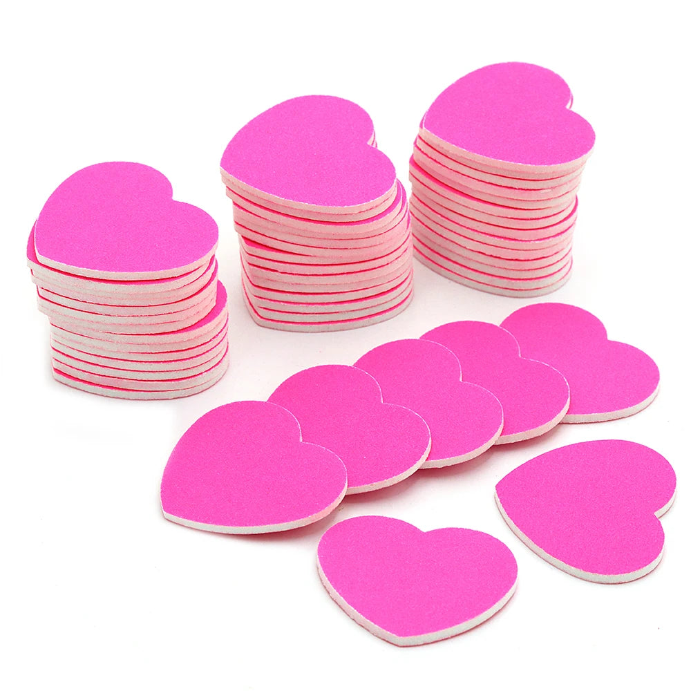 Heart Shape Nail Files 5/10/50 Pcs Set Emery Board Double-Sided Polishing Sanding Buffer Washable Sandpaper Manicure Accessories