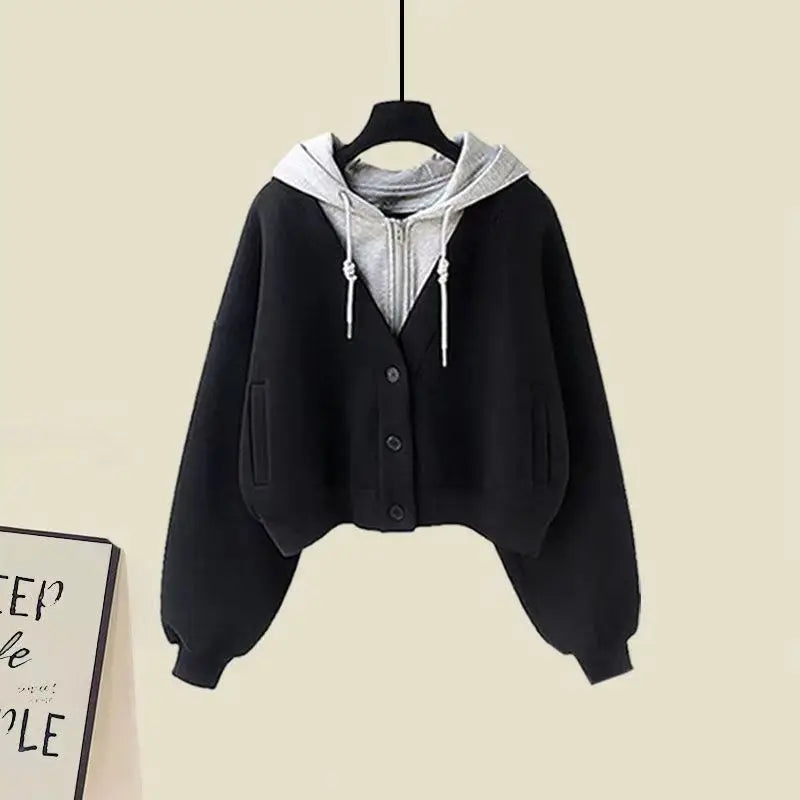 Women's Clothes Spring Autumn Single/Outfits 2025 Korean Fashion Casual Hooded Coat Knit Dress Suits Casual Jacket Two Piece Set