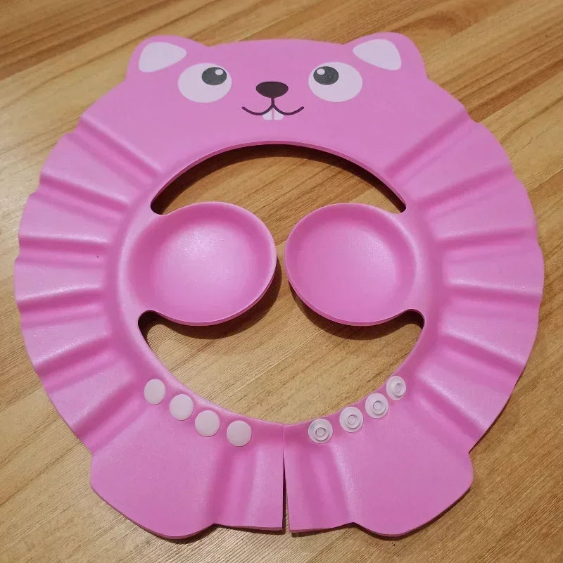 Adjustable Baby Shower Cap 0-6Y - Waterproof Eye/Ear Protection + Elephant Shower Head, Soft Rubber Bath Set for Toddlers