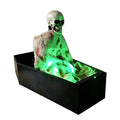 Halloween Sound Activated Animated Skeleton Coffin Decor Realistic Skeleton Green LED Lights Scary Sounds for Home Party Prank