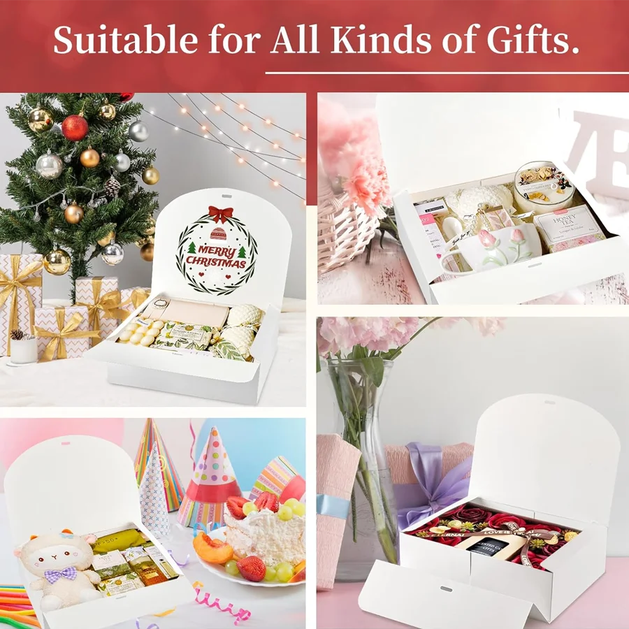 6PCS Large White Gift Box, 27x20x8cm Luxury Wedding Christmas Gift Box for Groomsman Proposal, Birthday Halloween Packaging