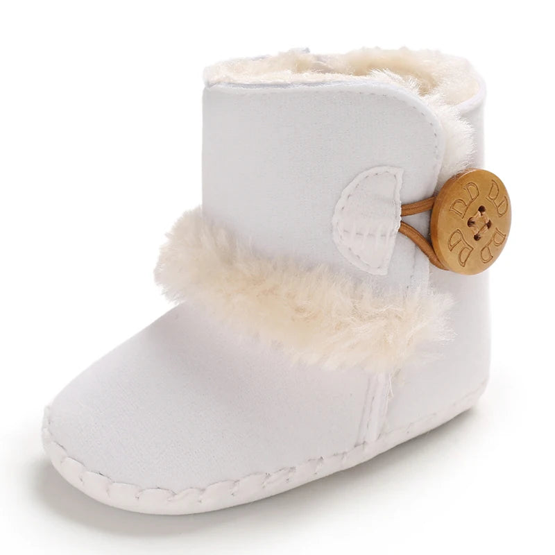 0-18 Month Old Baby Warm Shoes With Semi Rubber Sole Anti Slip and Plush Snow Boots For Autumn and Winter