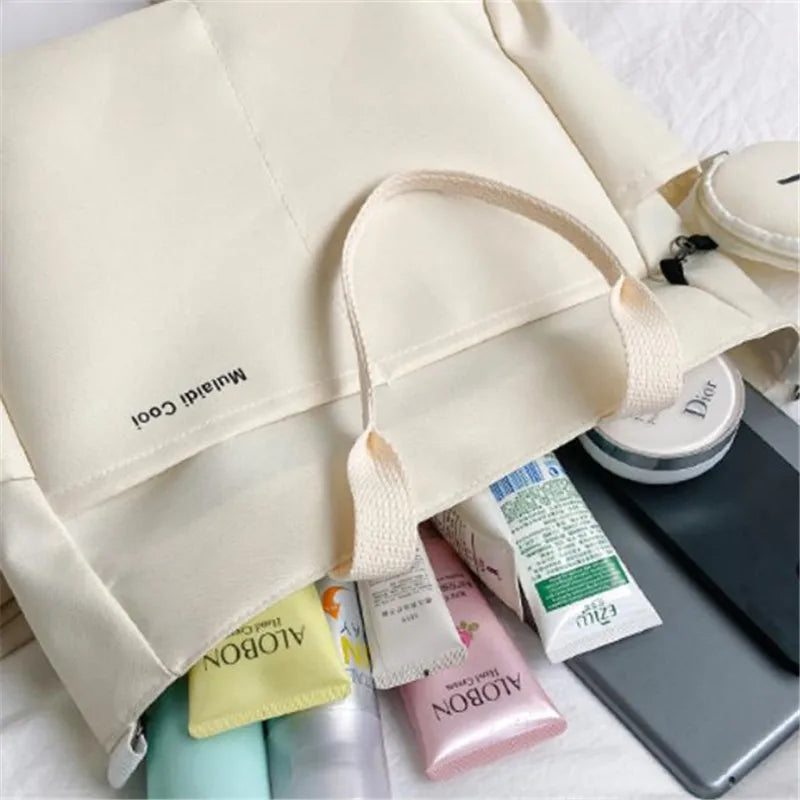 Oxford Design Double Sided Pocket Tote Bag Teen Women Large Capacity Handbag Single Shoulder Crossbody Bag with Round Coin Purse