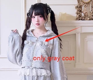 Japanese Mine Sportswear Hoodie Set Female Subculture Y2K Women's Zipper Hooded Short Jacket Coat Mini Skirt Wide Leg Pants Set