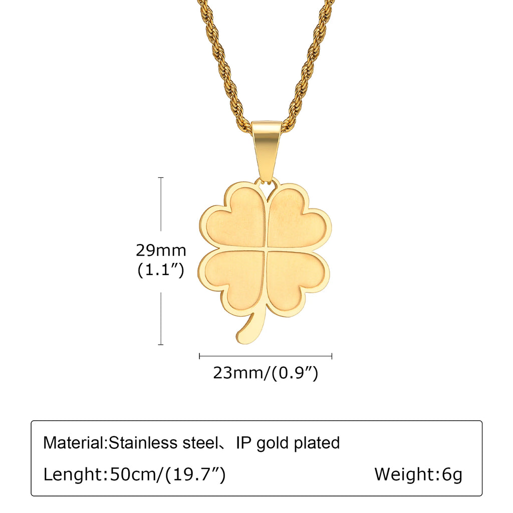 Lucky Leaf Necklaces for Men Women,Stainless Steel Four Leaf Clover Pendant Necklaces,Stylish Causal Jewelry Gifts