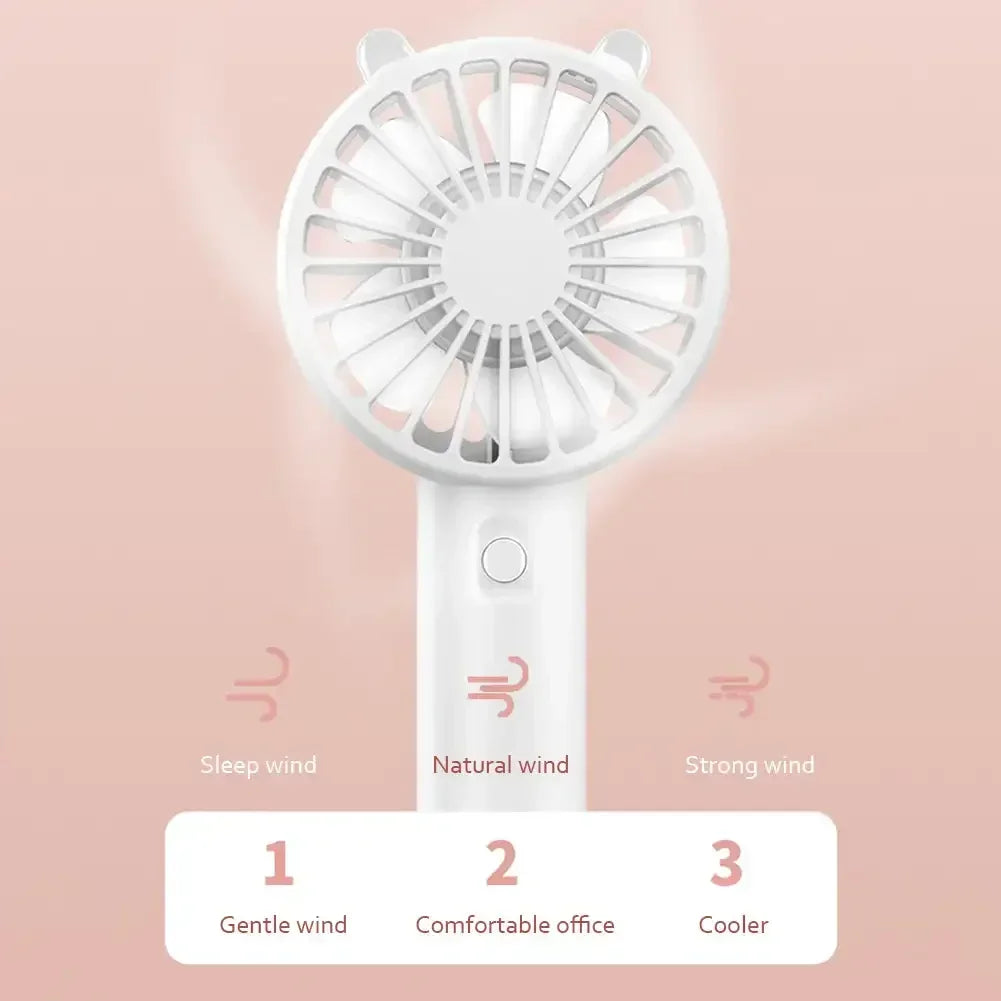 USB Handheld Mini Fan USB Rechargeable Cooling Fans Cute Portable Night Light Summer Small Pocket Fan Cartoon Mute Fans