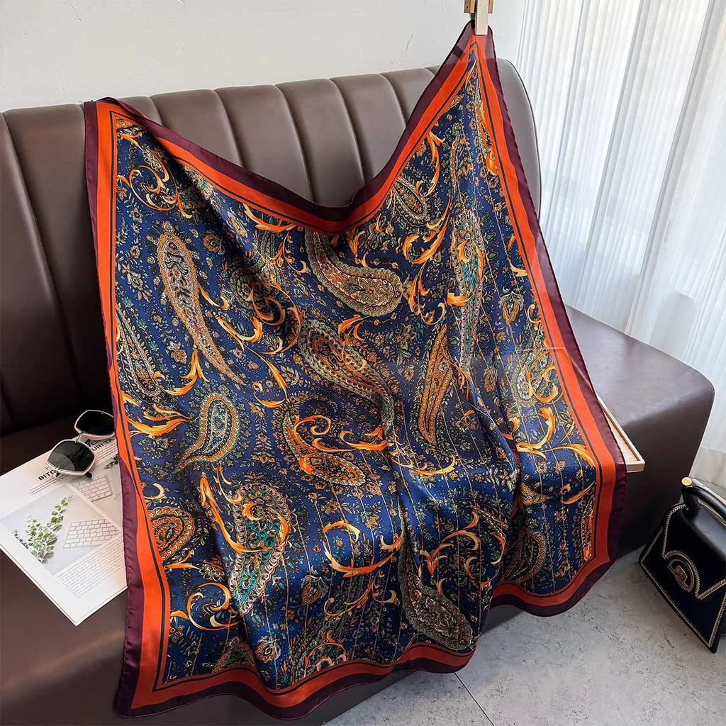 Neues 90cm quadratisches Tuch Retro Cashew Blumenmuster Seidenschals Damen Foulard Kopftuch Sommer Schal Hijab Bandana Halstuch