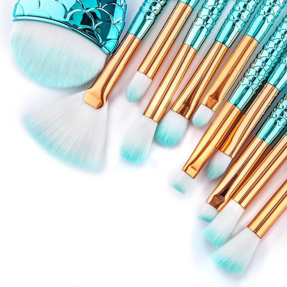 10/11-Piece Mermaid Makeup Brush Set – Creative & Cute Cosmetic Kit for Girls, Perfect Birthday Gift
