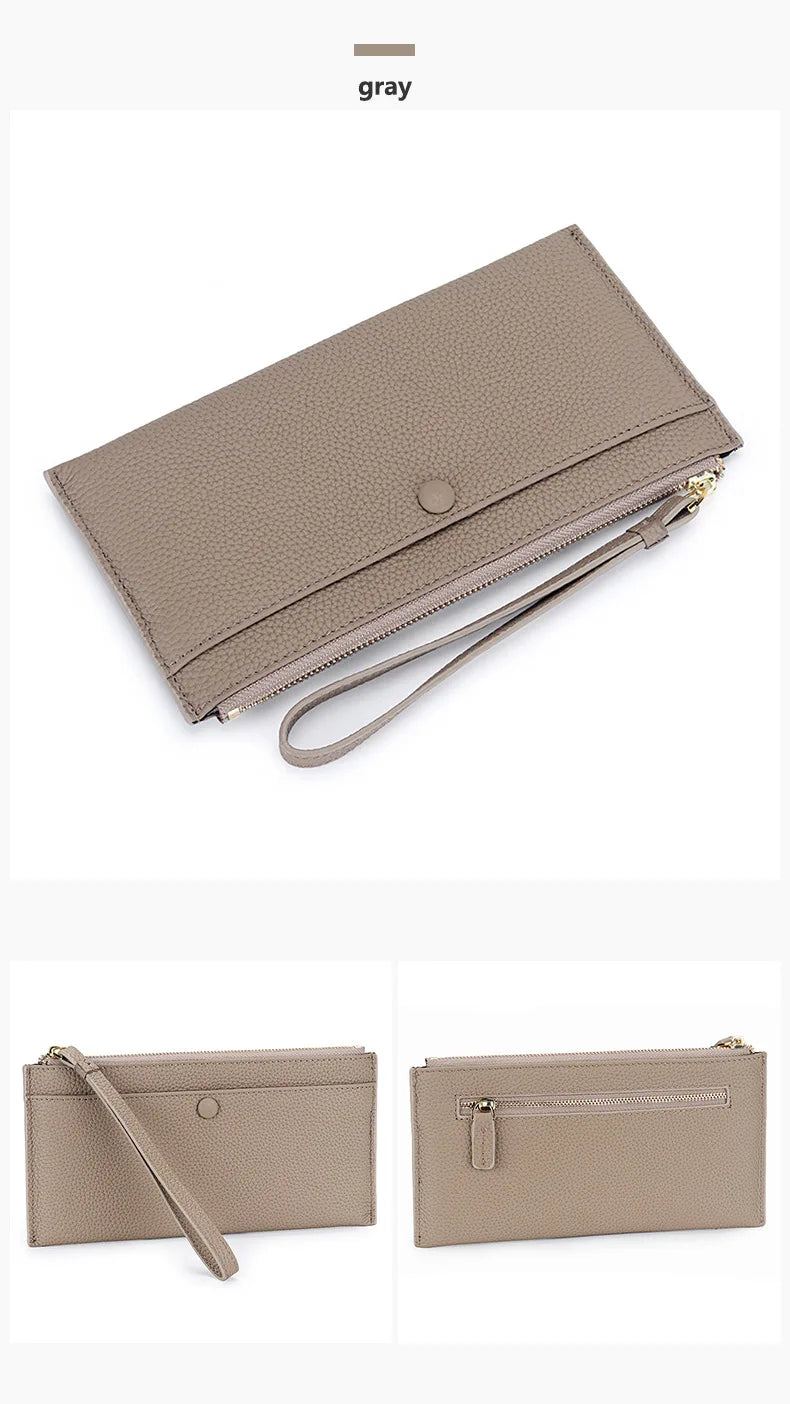 Genuine Leather Women Long Wallet Female Wallets Ladies Clutch Cow Leather Coin Purse Credit Card Holder Wrist phone purse