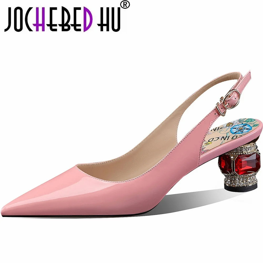 【JOCHEBED HU】2025 Newest Spring Summer Shoes Woman Sexy Brand Genuine Leather Shallow Pumps Pointed-Toes Strange Style  33-46