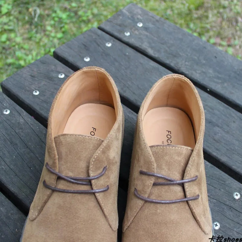 Careaymade-British Vintage 100% Genuine Leather Casual Shoes Lace-up Retro Business Thickness cow suede Workwear Men's Shoes