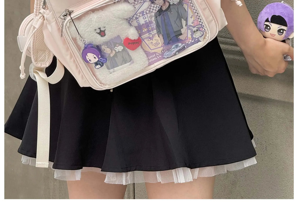 Original Two-dimensional Cute Transparent Large-capacity Backpack Women Sweet Bow Rabbit Ears Bags Preppy Style Kawaii Backpacks