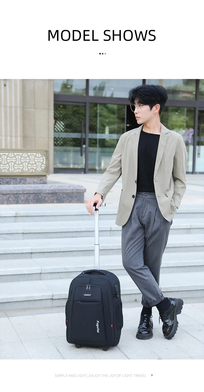 Men Trolley Backpack Rolling Luggage Travel Backpacks Trolley Bag with wheels Business Wheeled Backpack Cabin Carry on Luggage