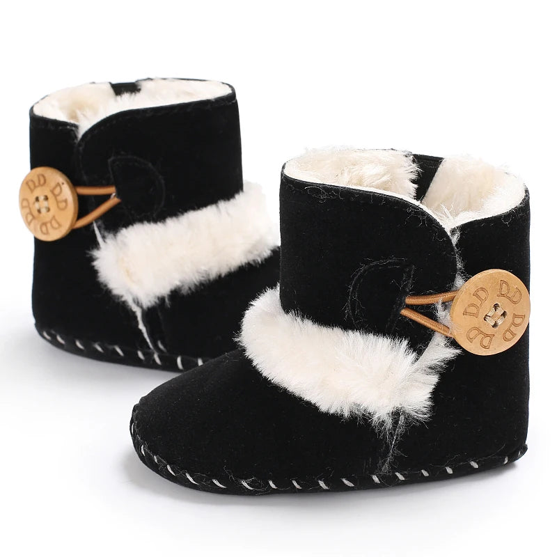 0-18 Month Old Baby Warm Shoes With Semi Rubber Sole Anti Slip and Plush Snow Boots For Autumn and Winter