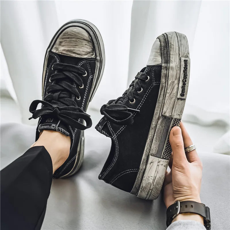 Schwarze Four Seasons Herren Stoffschuhe Modisch retro Make dirty style Freizeit Outdoor Party Street walking Jugend Schuhe