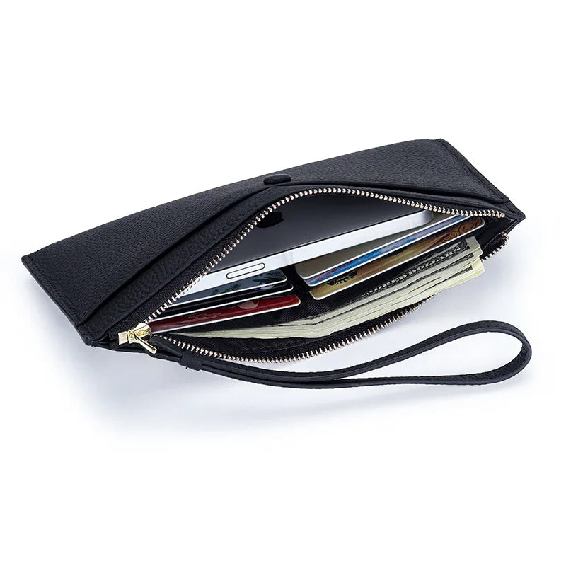 Genuine Leather Women Long Wallet Female Wallets Ladies Clutch Cow Leather Coin Purse Credit Card Holder Wrist phone purse