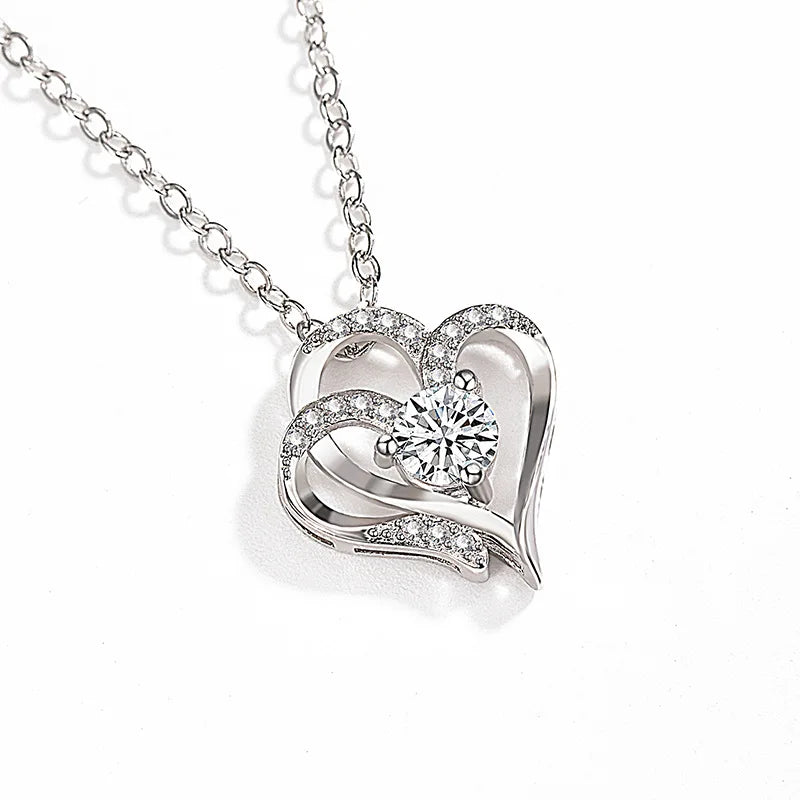 925er Sterling Silber Herz-zu-Herz-Anhänger-Halsketten für Frauen Mädchen Luxus Lila Blau Zirkon Liebe Damenschmuck Dropshipping