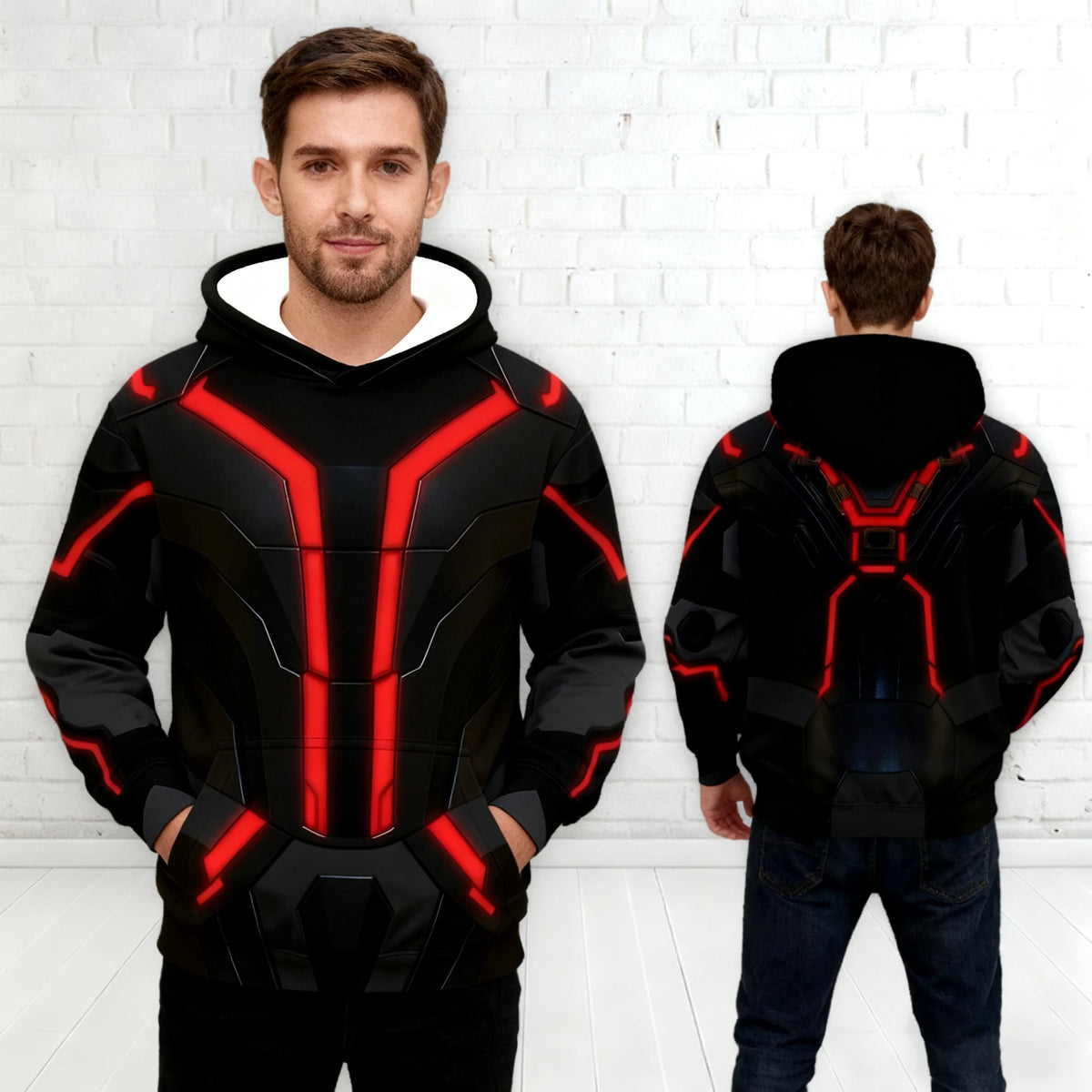 Halloween Costume Cyberpunk Style TRON Ares Red Circuit Hoodie | Futuristic Streetwear for Men, Autumn Winter New Arrival